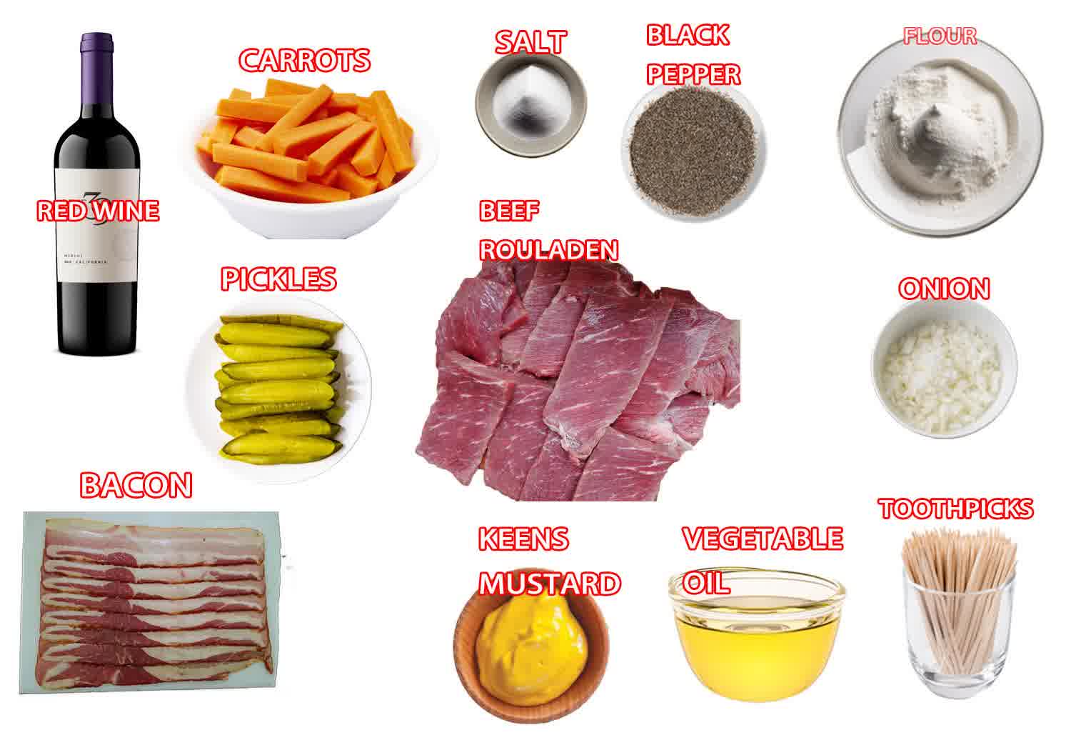 ingredients needed to make beef rouladen.