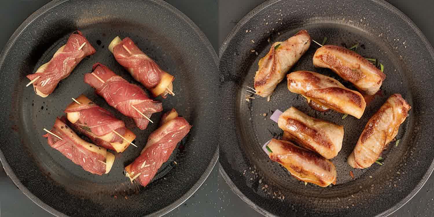 process shots showing how to make beef rouladen.