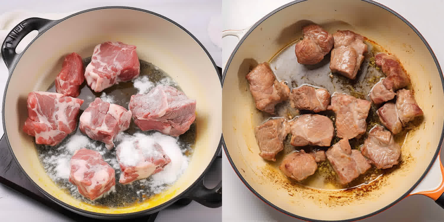 process shots showing how to make guinness braised short ribs.