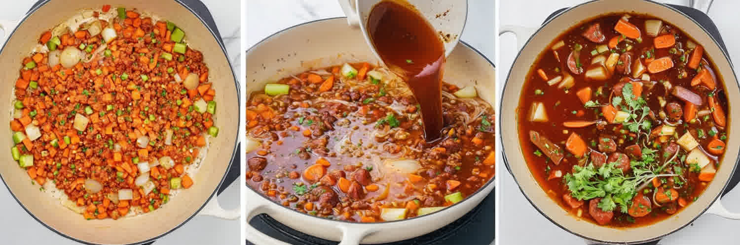 process shots showing how to make guinness braised short ribs.