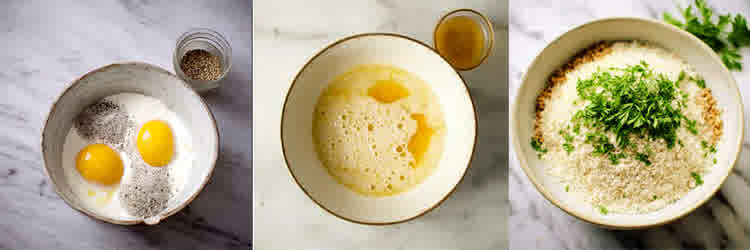 process shots showing how to make italian breaded pork chops.