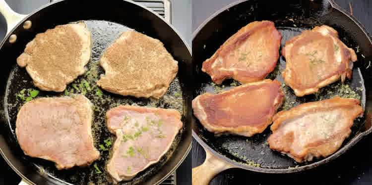 process shots showing how to make italian breaded pork chops.