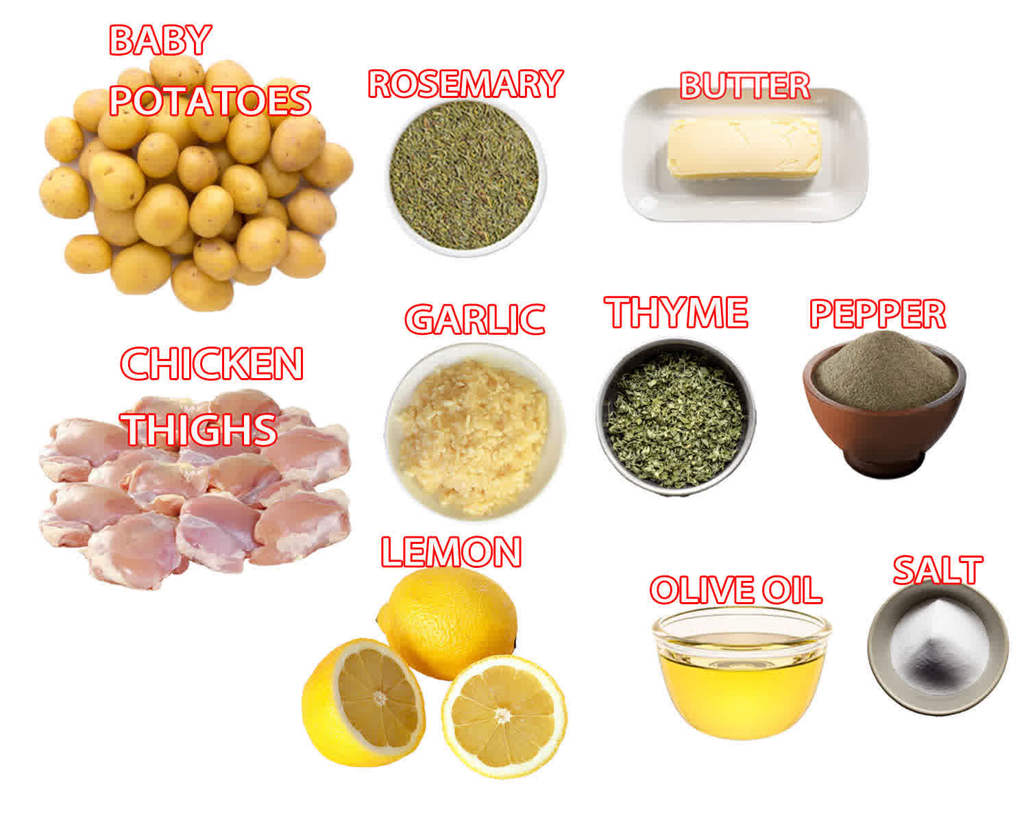 ingredients needed to make lemon herb chicken and potato skillet.