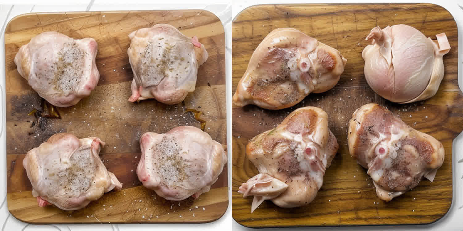 process shots showing how to make lemon herb chicken and potato skillet.