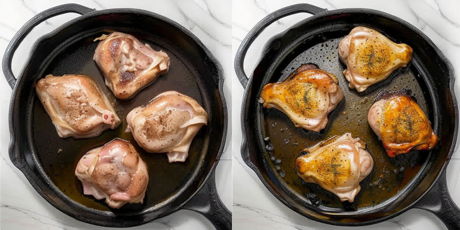 process shots showing how to make lemon herb chicken and potato skillet.